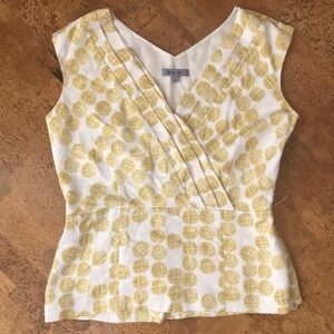 Classiques Entier White & Gold Peplum Wrap Top; Medium